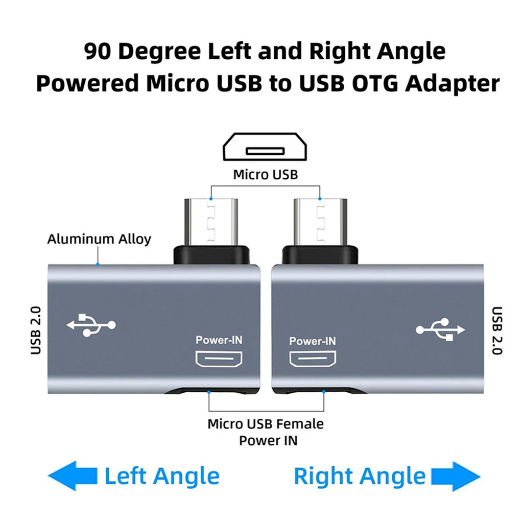 2Pcs OTG Adapter for 90 Degree Left/Right Angle Micro-USB to USB OTG Adapter for Android Phone Tablet Oasis Select