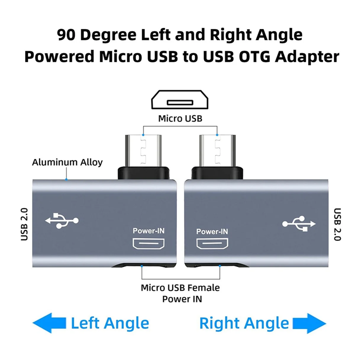 2Pcs OTG Adapter for 90 Degree Left/Right Angle Micro-USB to USB OTG Adapter for Android Phone Tablet Oasis Select