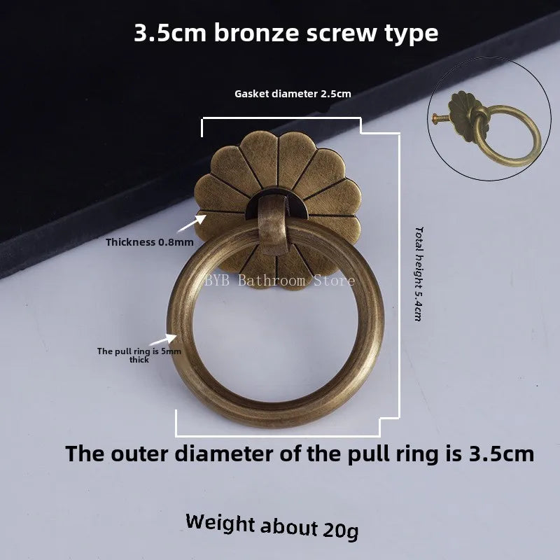 Antique Style Pure Brass Ring Pull for Cupboard Cabinet Drawer Rings Pulls Knob with Screws Vintage Furniture Hardware Oasis Select 3.5cm