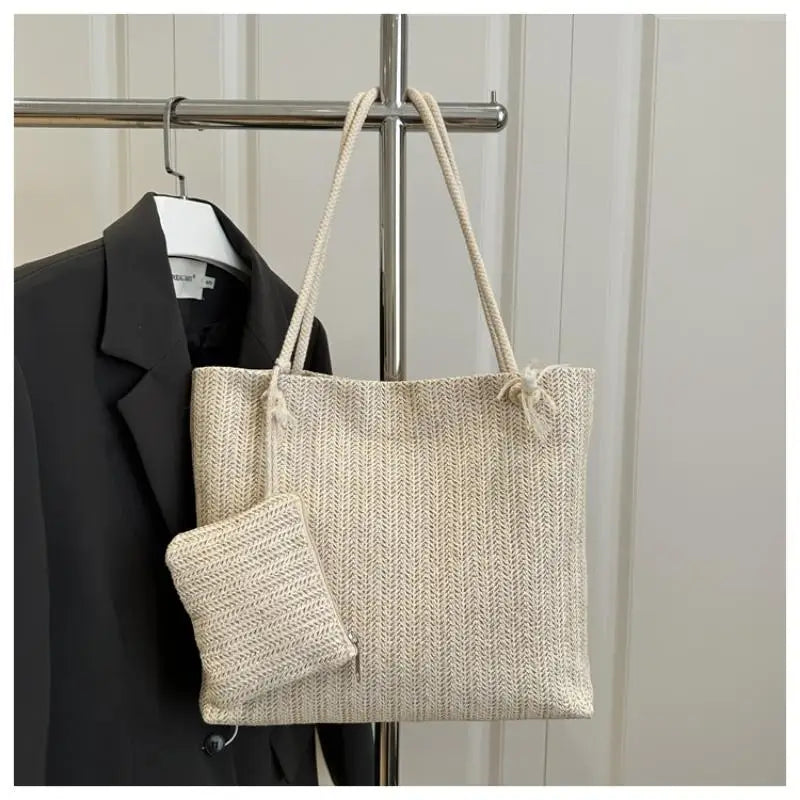 Personalized Leisure Commuter Tote Bag Summer Fashion Simple Shoulder Bag Trend Large Capacity Handbag Oasis Select Beige