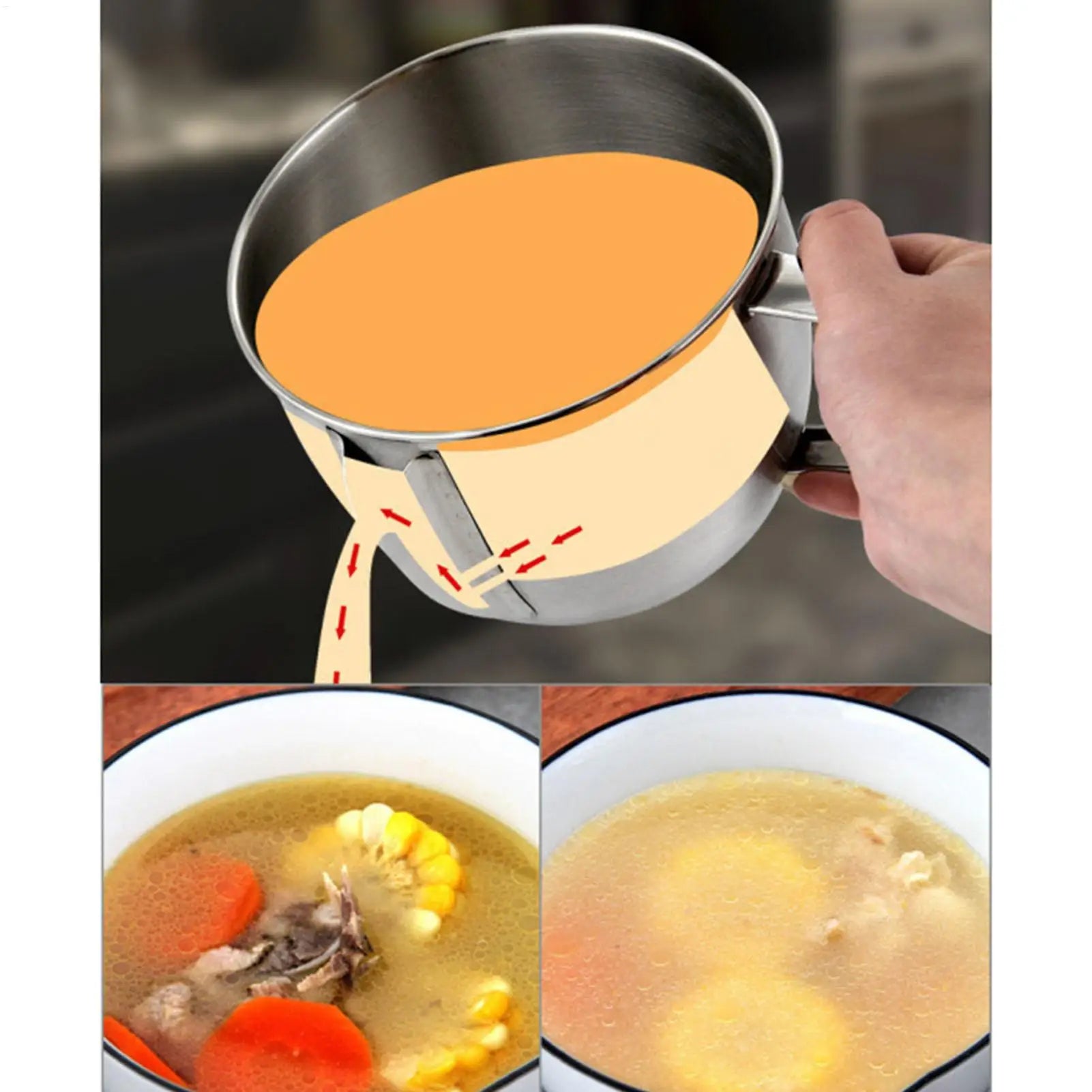 Fat Separator for Cooking Multifunctional Grease Separator Fat and Gravy Separator Strainer Stainless Steel Gravy Oil Grease Oasis Select