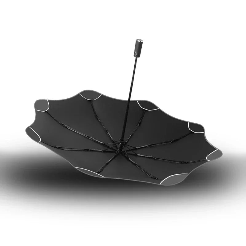 Creative Three Fold Automatic Round Corner Reflective Umbrella Wrapped Edge Sunny Rain Dual Use Vinyl Umbrella Oasis Select