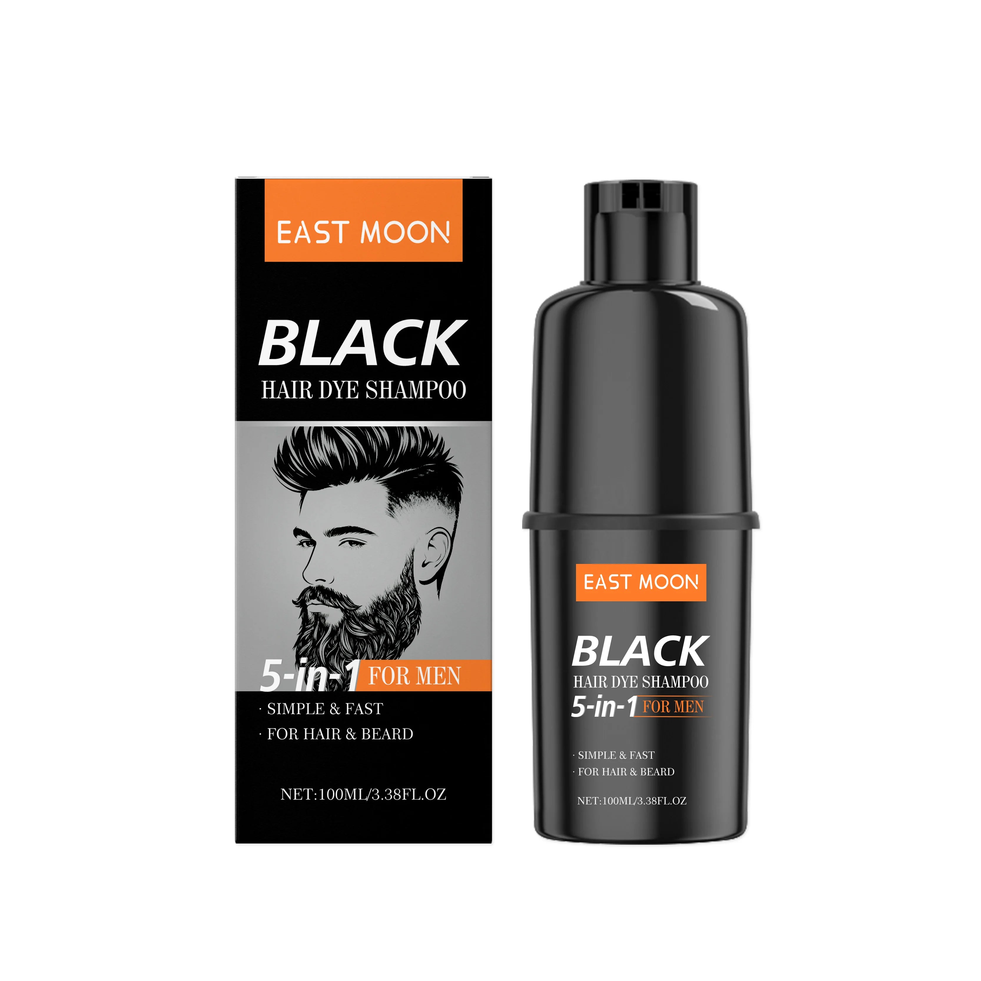 East Moon Black Men's Hair Shampoo – Gray Coverage & Shine Hair Color Shampoo Oasis Select 100ml boxed
