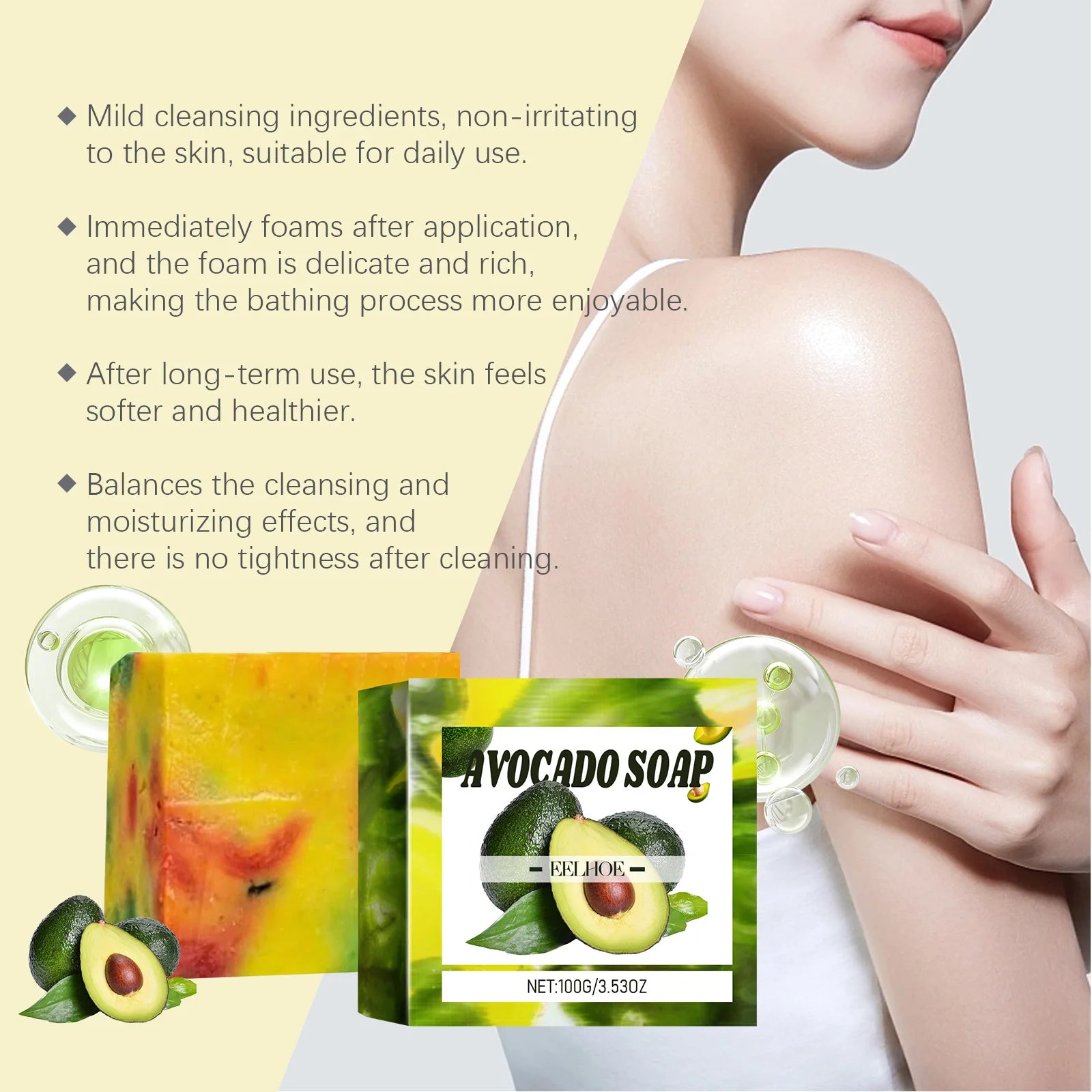 Avocado Soap Body Cleansing Moisturizing Oil Control Smoothing Skin Tender Skin Even Tone Remove Dirt Rejuvenated Skin Body Care Oasis Select