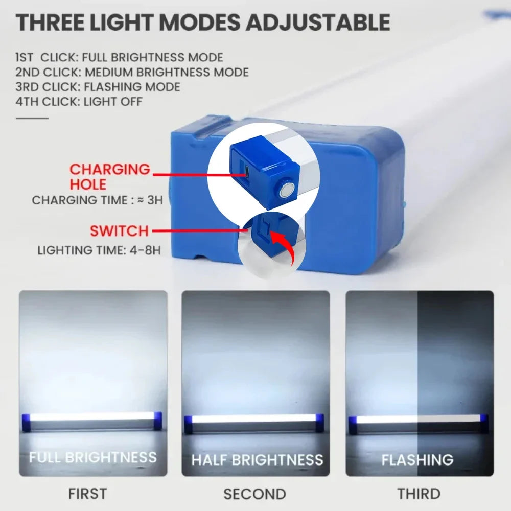 30CM LED Rechargeable Tube Camping Light Magnetic Suspension Portable Light Bulb for Emergency,Night Market,Outdoor Lighting Oasis Select