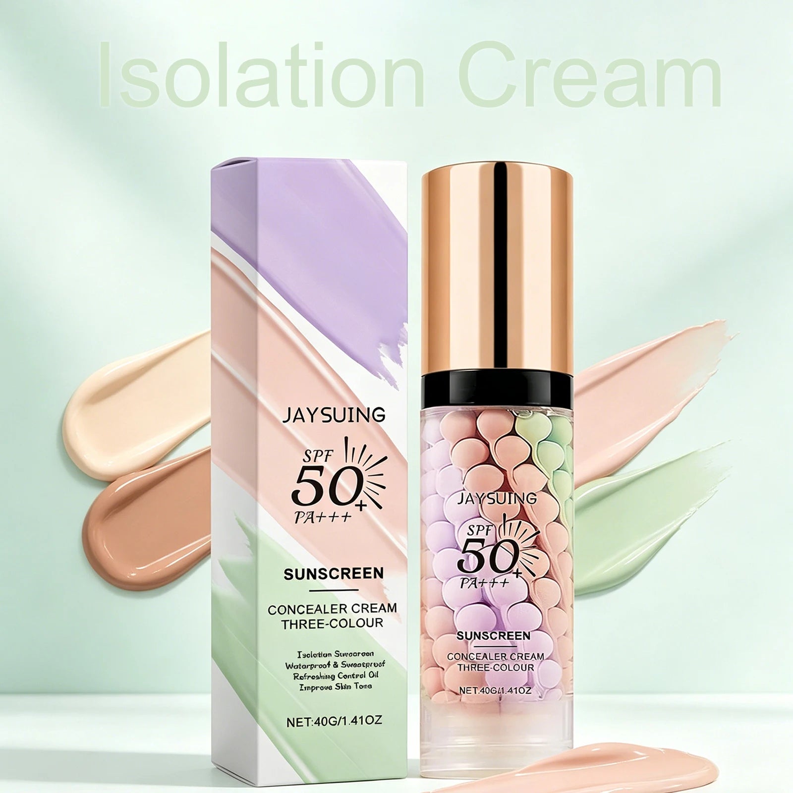 Tri Color Isolation Cream Sunscreen Primer Waterproof Makeup Base Concealer Blemishes Color Correcting Long Lasting Natural Oasis Select