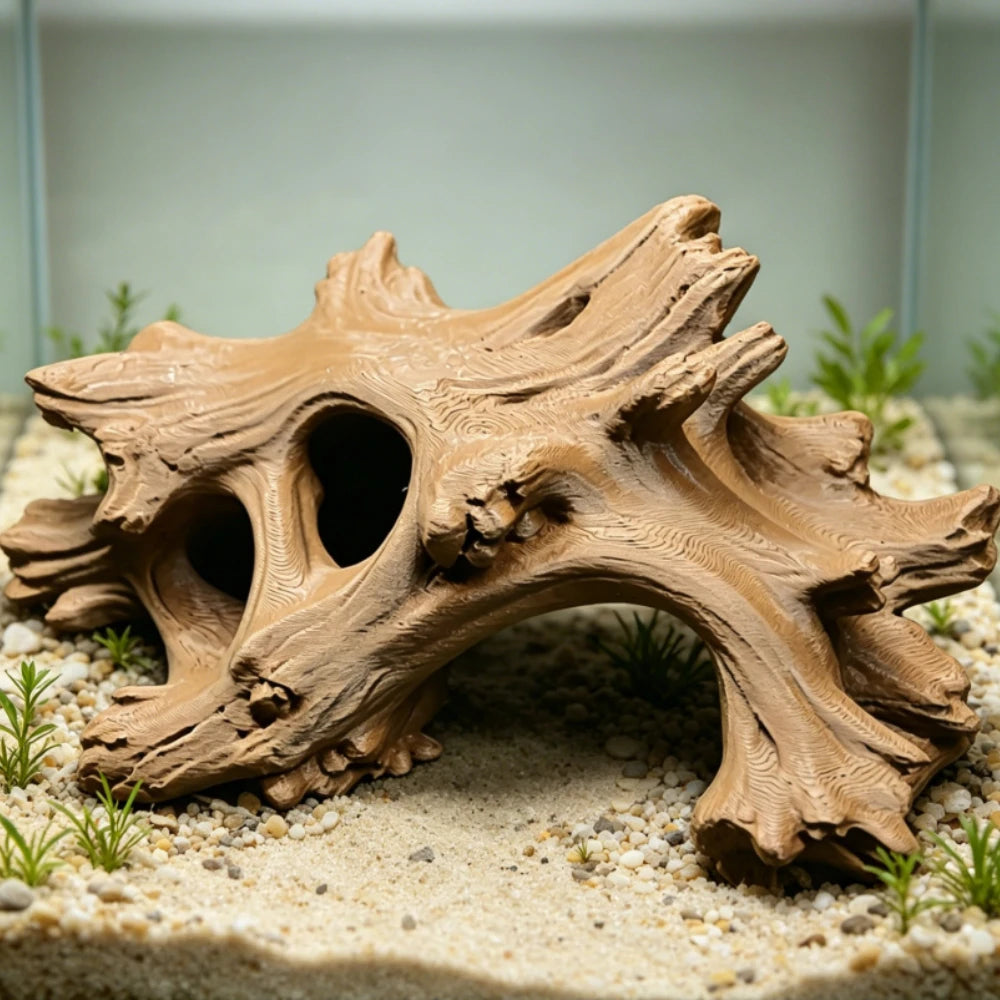 Driftwood Style Reptile Hideout Multi-Hole 3D Printed Cave for Lizards Frog Aquarium Fish Vivarium Terrarium Ornament Decor Gift Oasis Select