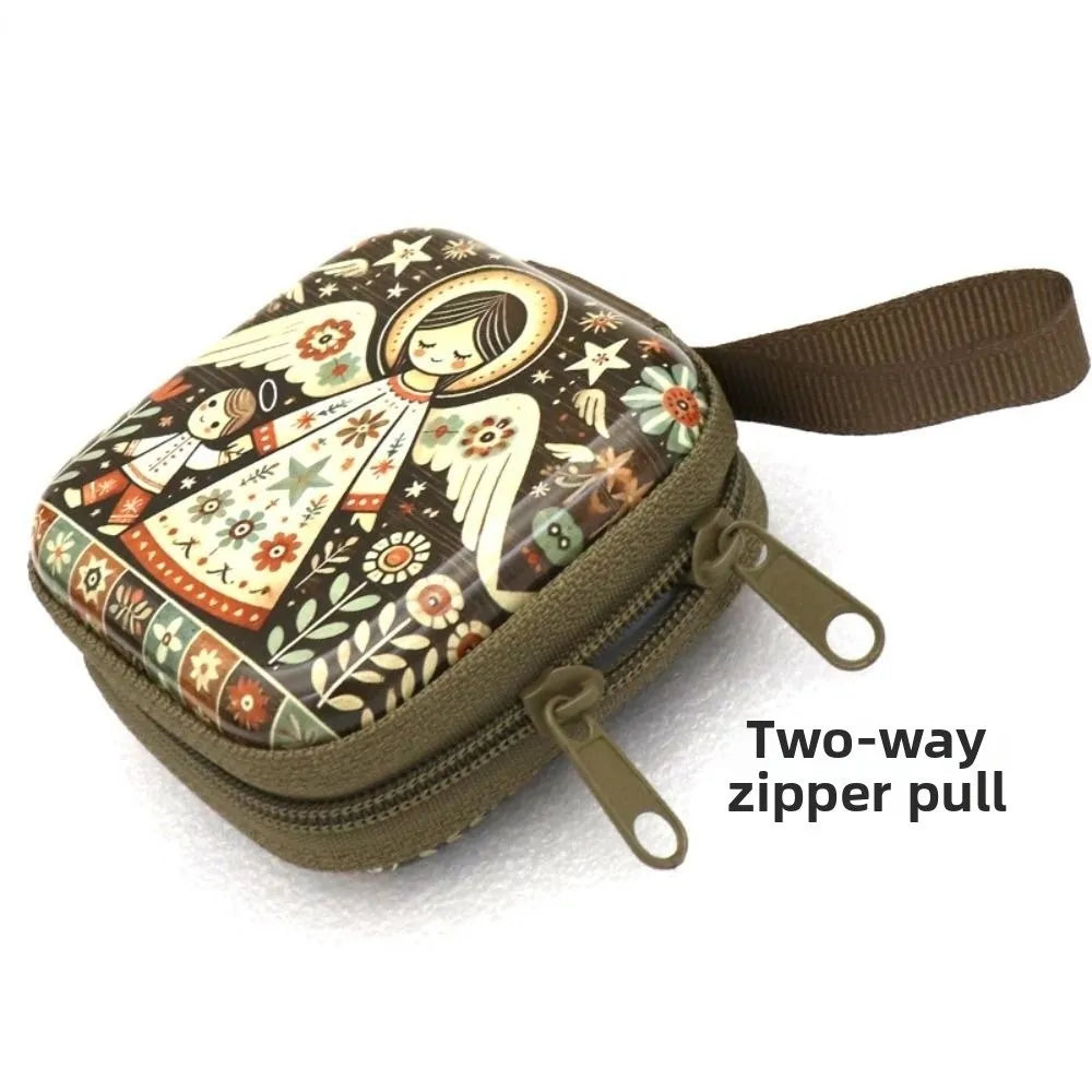 Virgin Mary Prayer Rosary Storage Bag Iron Artwork 7x7cm Religious Articles Cartoon Zippered Religious Jewelry Box Oasis Select