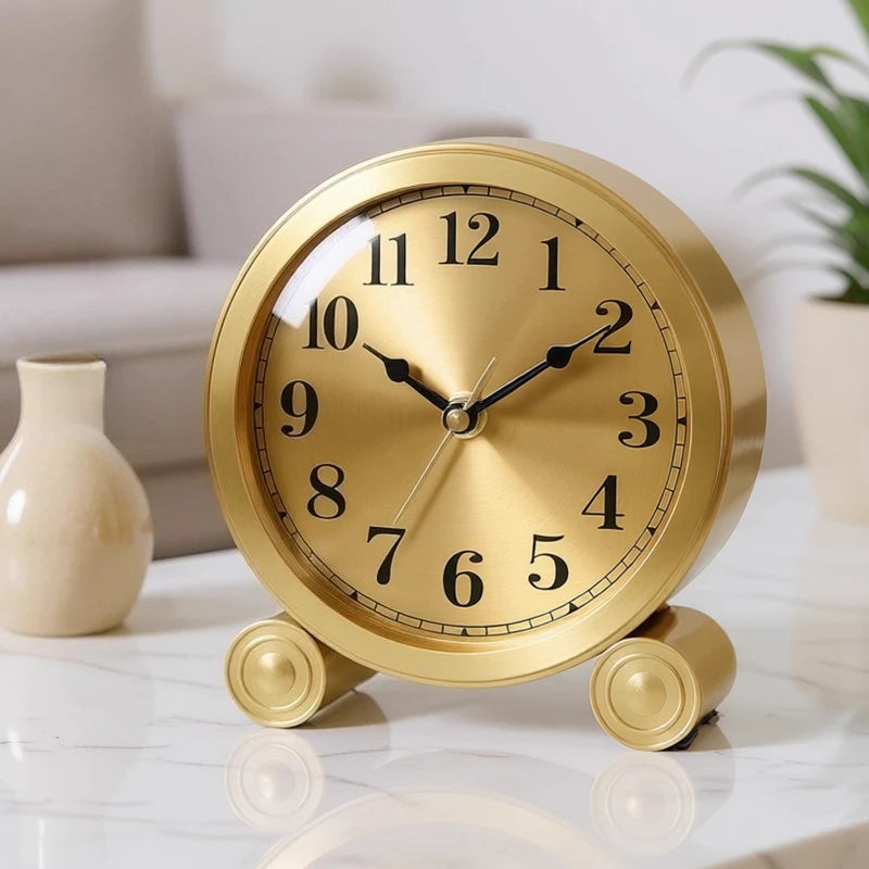 European Style Light Luxury Brass Base Clock Simple Desktop Modern Clock Nordic Creative Decoration Silent Exquisite Oasis Select