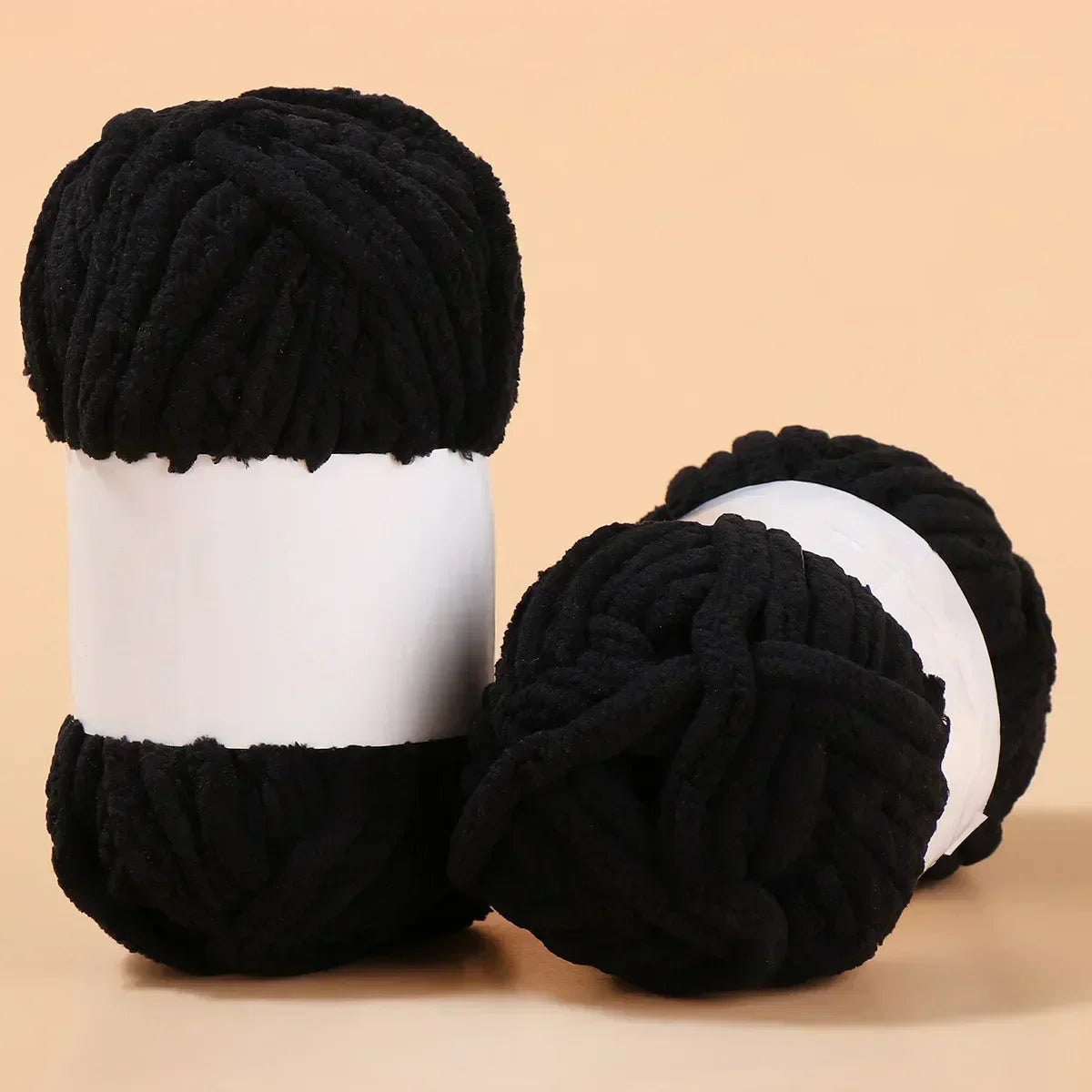 DIY Handmade Chenille Wool Yarn Balls Soft Fluffy Knitting Materials Set with Needles for Scarf Hat Sweater Craft Project Oasis Select 08 Black