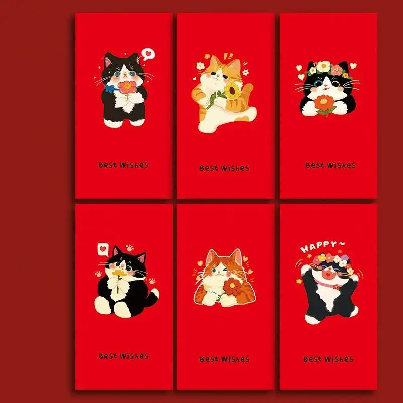 6 Pcs Chinese New Year Red Envelope Best Wishes Chinese Style Hot Stamping Bronzing Red Pocket Wedding Party Decorations Oasis Select B2