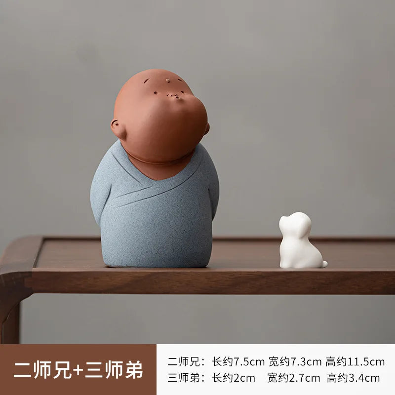 Chinese Zen Ceramic Little Monk Sha Mi Tea Pet Home Car Purple Clay Small Ornament Tea Play Bookshelf Decoration Oasis Select Elder Third Junior
