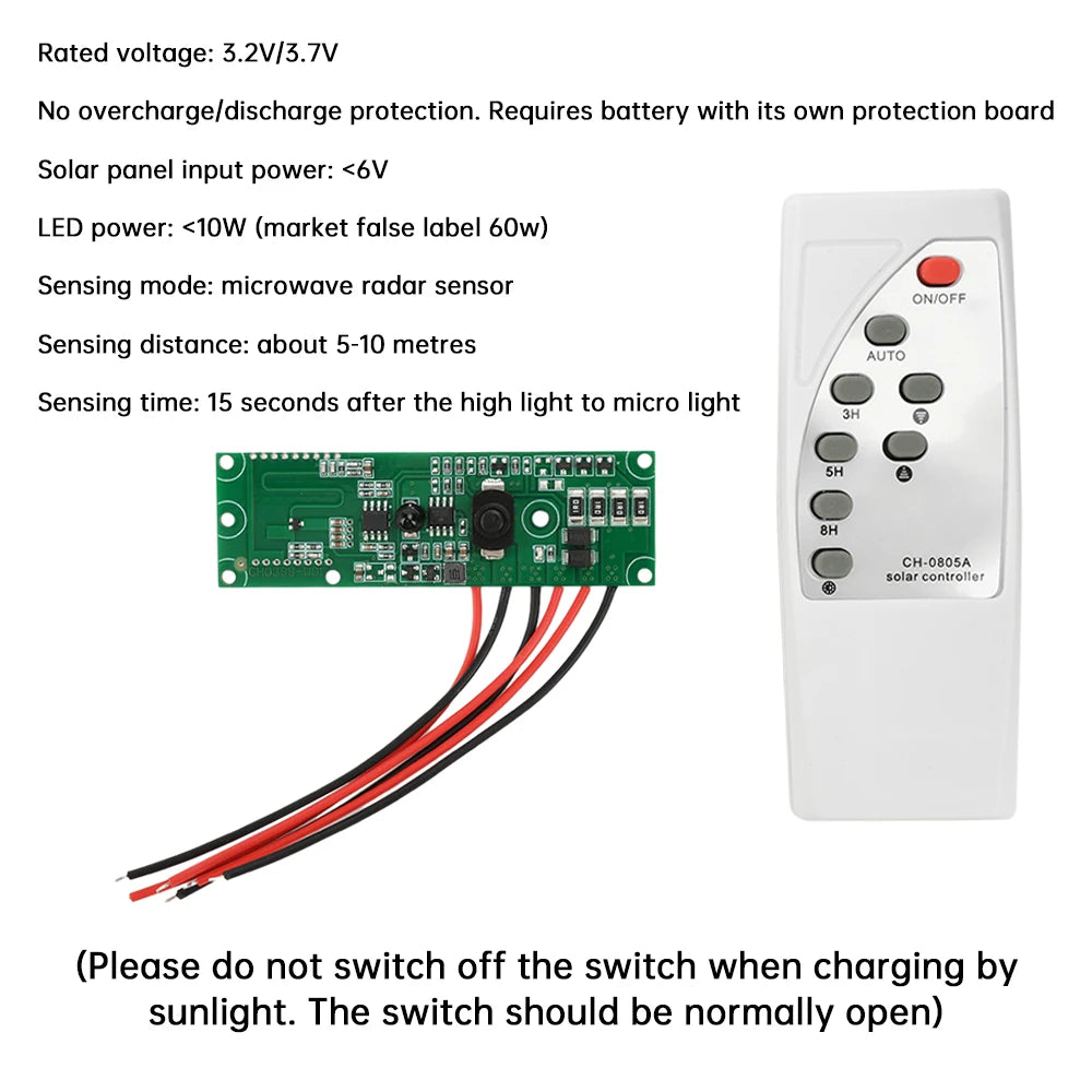 3.2V/3.7V Solar Street Light Control Panel Circuit Board Remote Control Long Bright Automatically Reduce Power Oasis Select