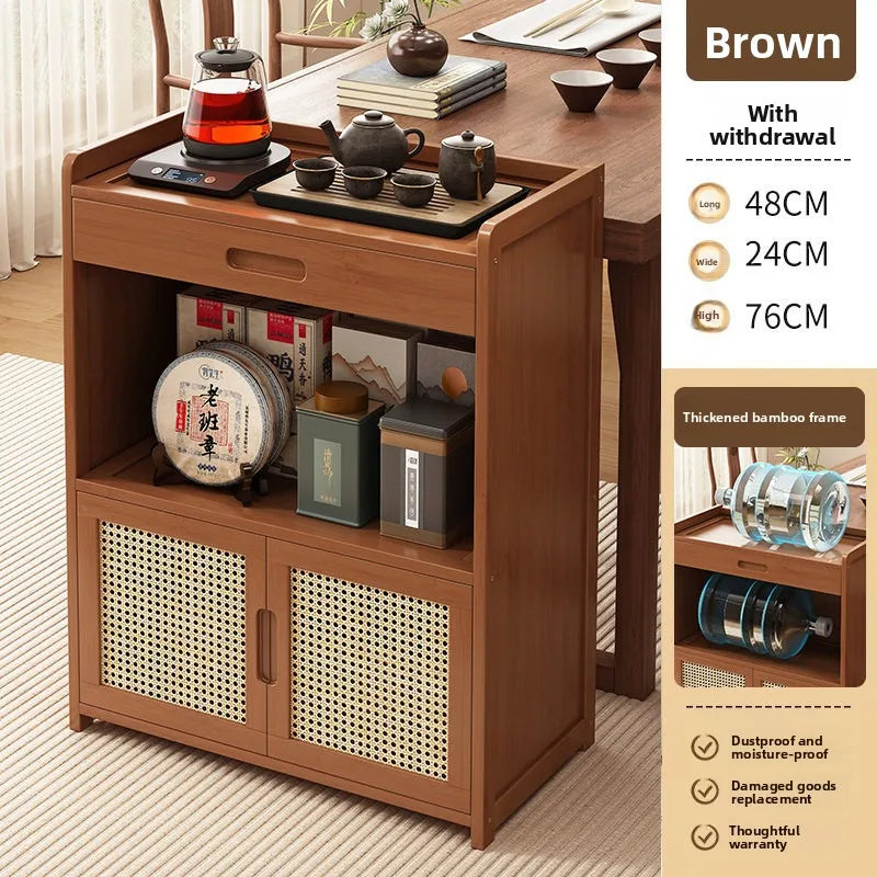 Tea rack, shelf, multi-layer storage tea set display cabinet, tea room, small Bogu rack, solid wood storage locker. Oasis Select Brown 50 long