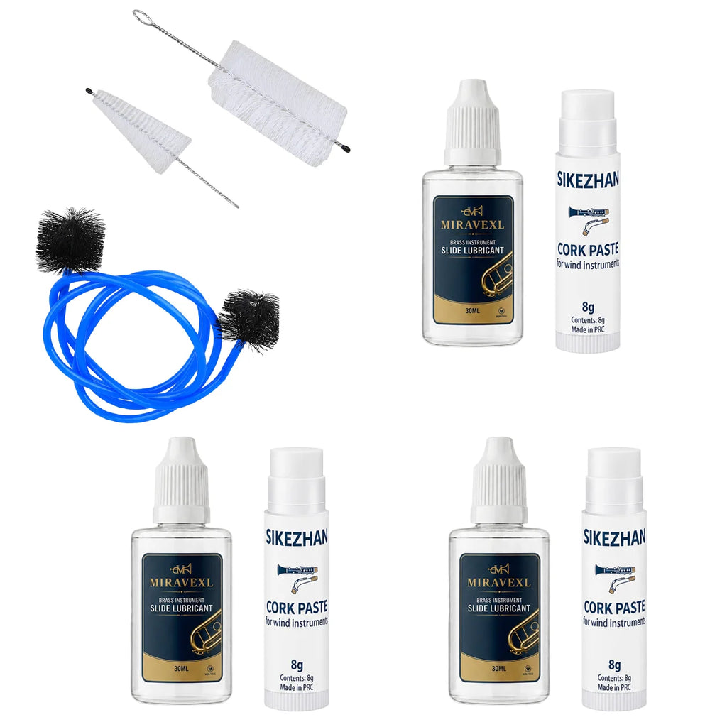 Musical Instrument Care Kit – Valve Oil, Cork Grease & Cleaning Brushes for Brass & Woodwind Instruments, Professional Set Oasis Select 7-Piece Set