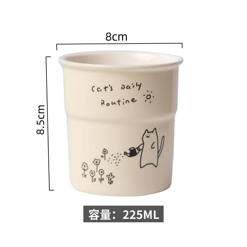 225ml Ceramic Cup Cute Cat Illustrations Coffee Cup for Kitchen Coffee Shop Restaurant,Latte Mug,Drinkware Gift Souvenir Oasis Select Flower 225ml