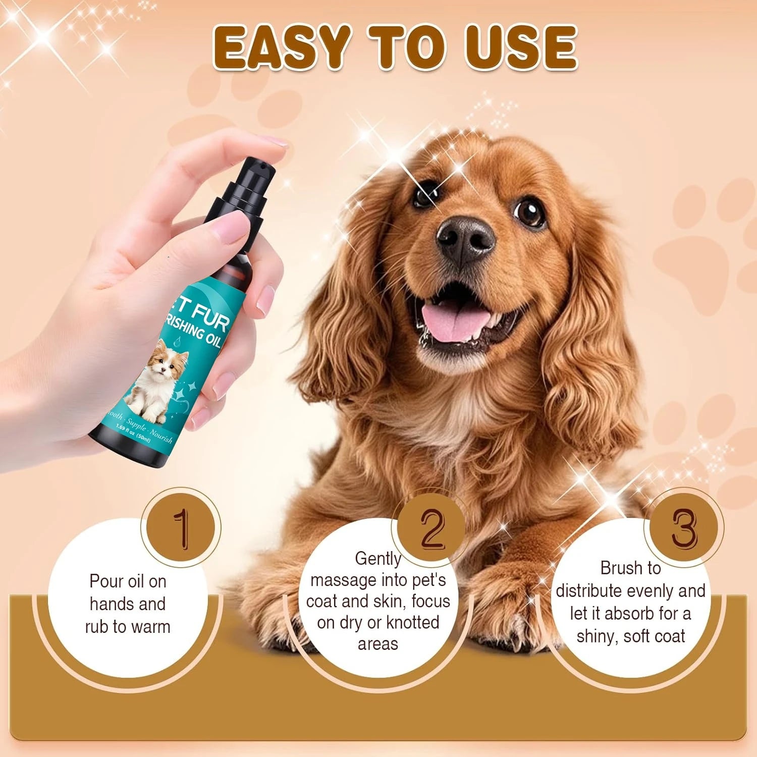 Pet Coat Care Spray Oil 50ml – Shiny, Smooth Fur for Dogs & Cats