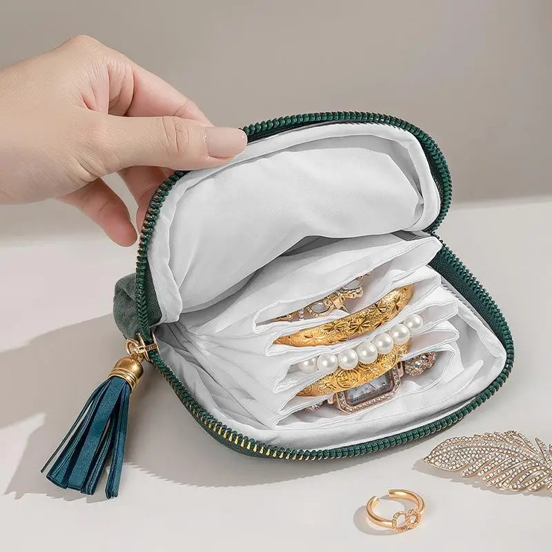 5-Layer Jewelry Storage Pouch, Velvet Jewelry Bag, Portable Travel Organizer for Watch, Bracelet, Ring, Earring Oasis Select