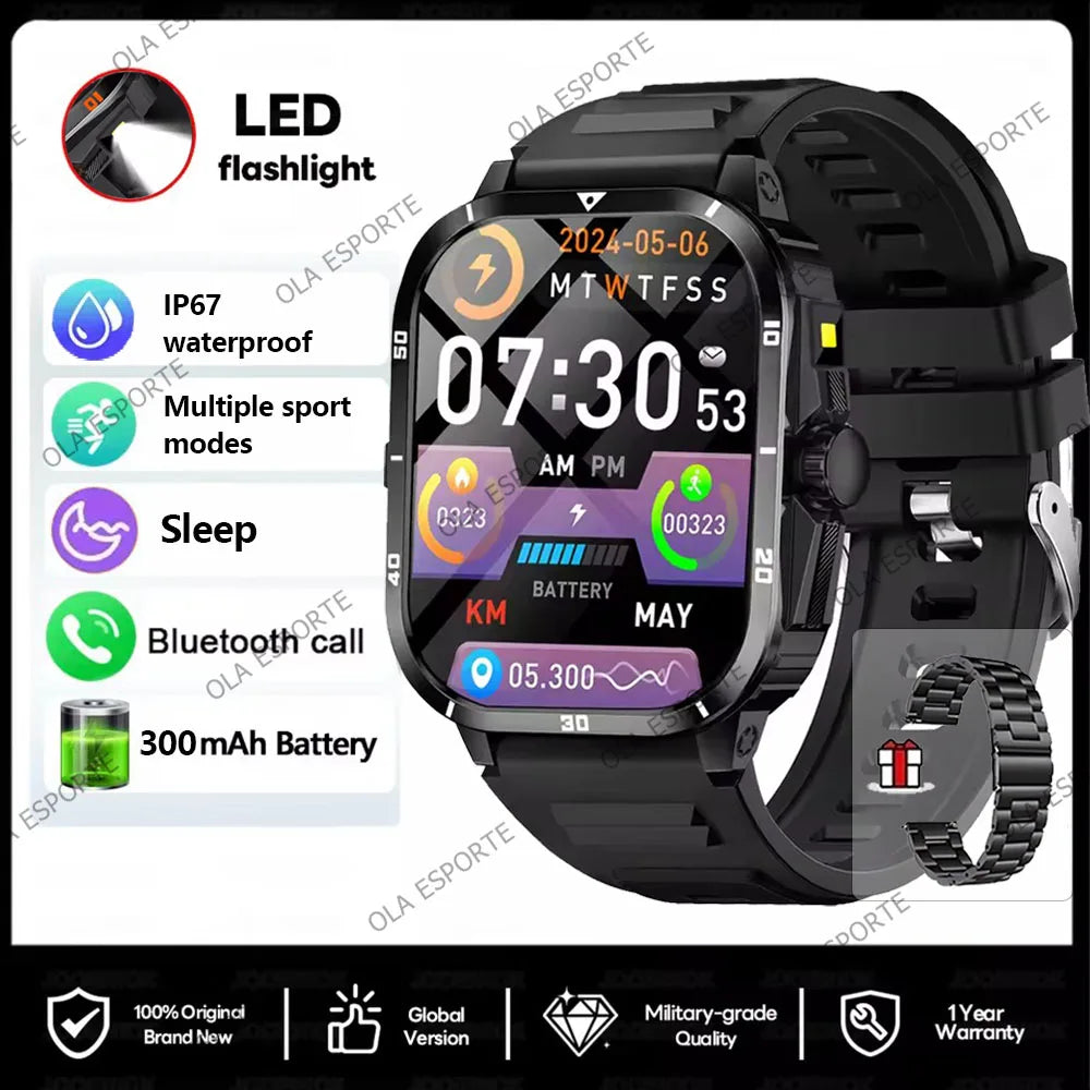 Military Smartwatch 2.01" HD Bluetooth Call Waterproof Fitness Watch