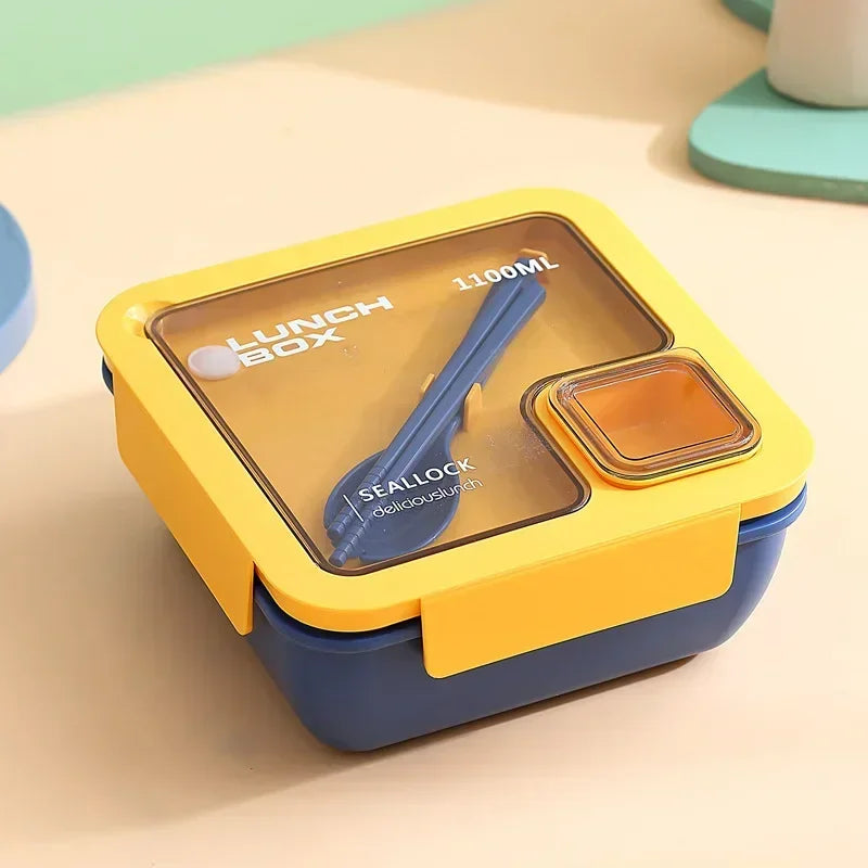 850ml/1100ml Lunch Box Microwave Portable Bento Boxes with Tableware for Kids School Leakproof 4 Grid Food Snack Containers Oasis Select Blue-1100ML
