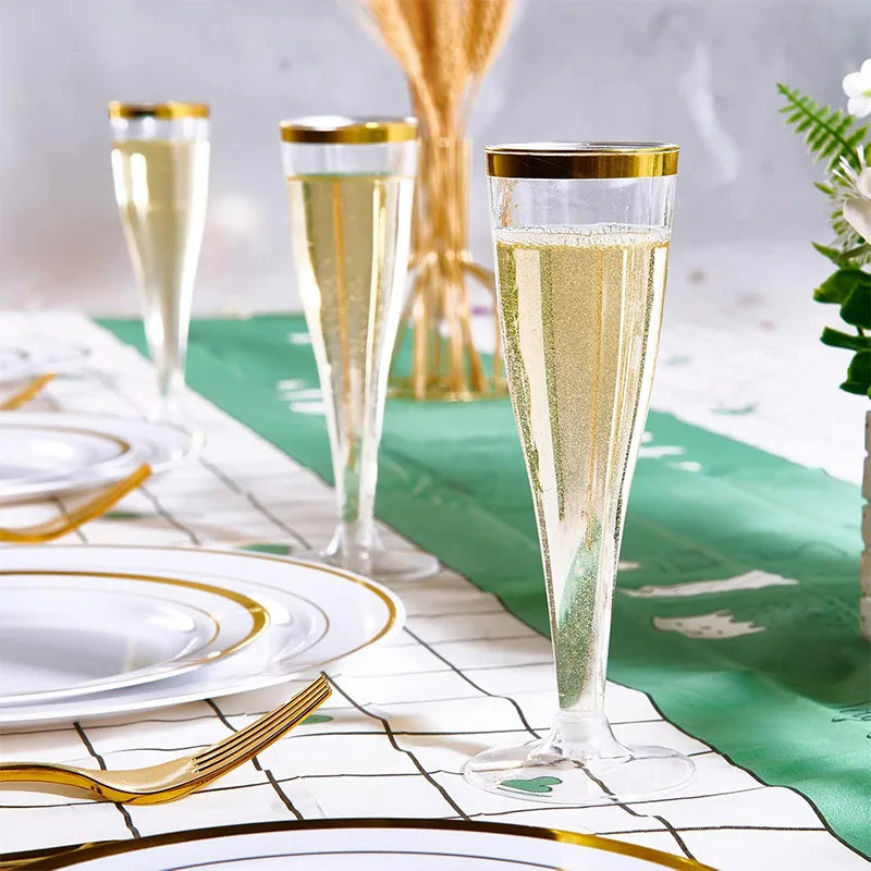 50Pcs Champagne Glasses Disposable Cocktail Cup Plastic Red Wine Cups Tall Glasses Gold Powder Martini Glasses Party Bar Oasis Select