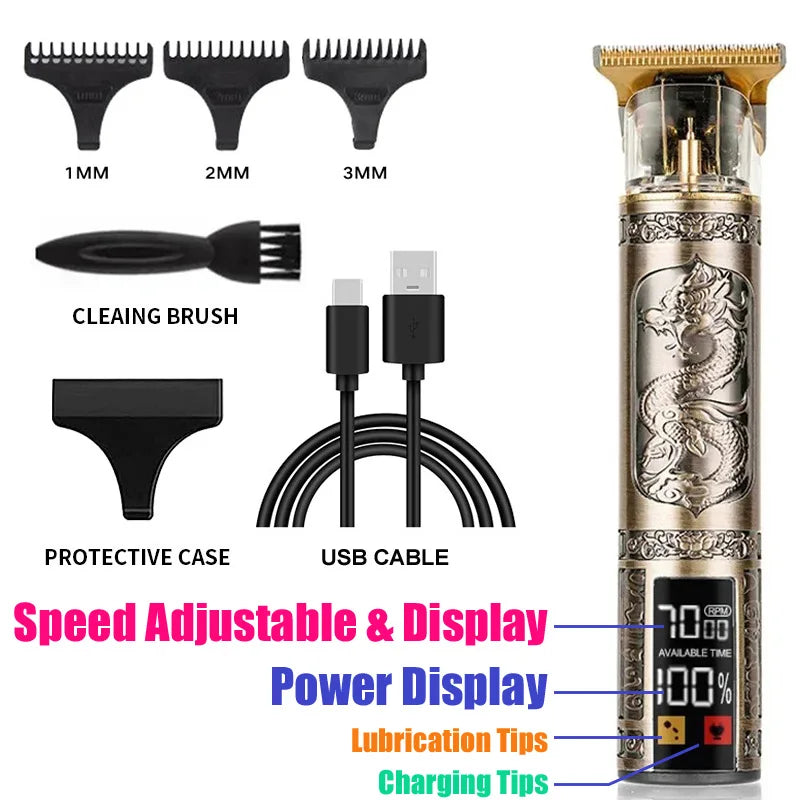 Vintage Carving Hair Cutting Machine T9 Professional Portable Rechargeable Man Beard Cutting Machine / Hair Clipper Accessories Oasis Select 068-PhoenixDragon