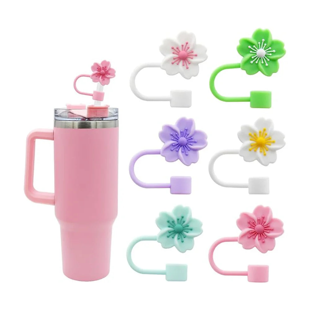 10mm/0.4in Flower Shape Straw Cover Compatible with Stanley 30&40 Oz Tumbler Soft Silicone Flower Straw Cover Straw Lid Oasis Select