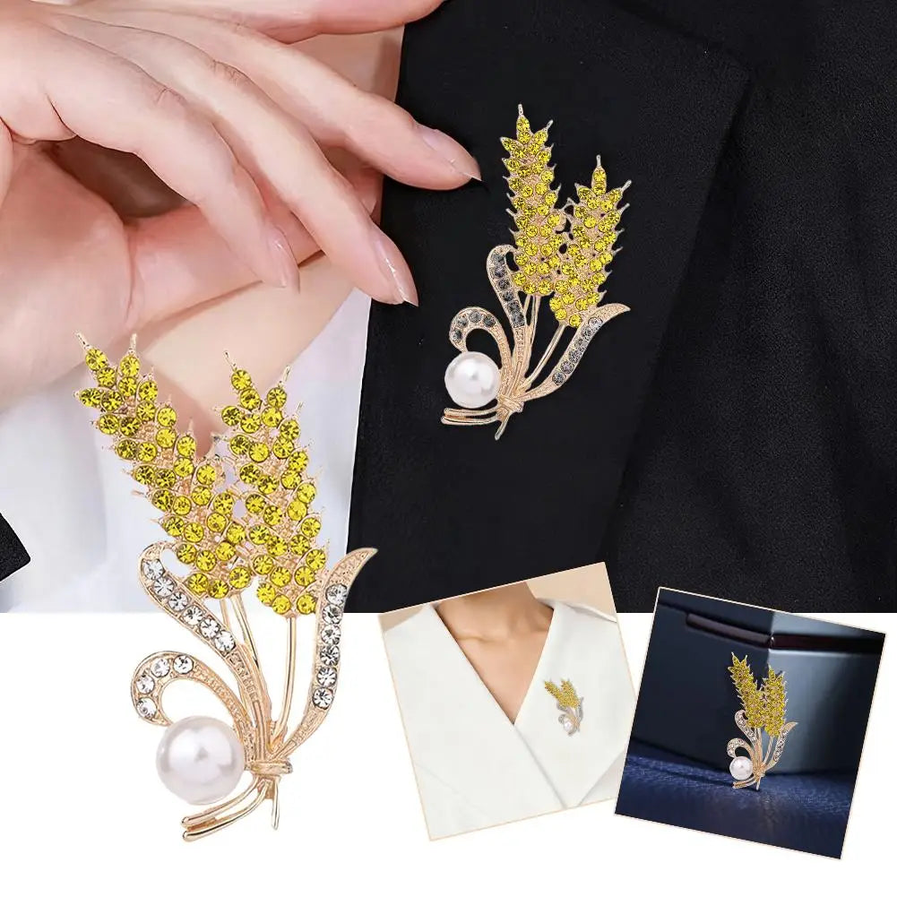 NEW Trendy Crystal Ear of Wheat Brooches for Women Luxury Rhinestones Pins Shirt Dress Accessories Casual Jewelry Oasis Select