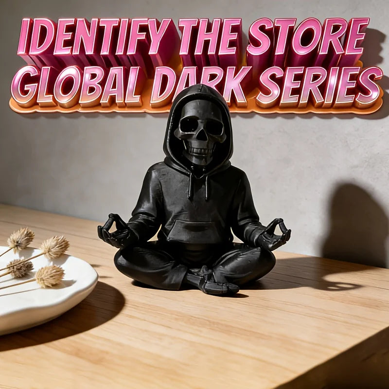 Gothic Hooded Skeleton Statue 3D Printing Yoga Pose Skull Mini Figurine Zen Ornament Decor Ornaments for Home Desktop Room Gifts Oasis Select