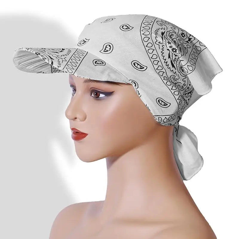 Fashion Wide Brim Baseball Caps Head Scarf Pre-Tied Lightweight Sun Visor Turban Breathable Bandana Scarf Cap Women Outdoor Oasis Select A4