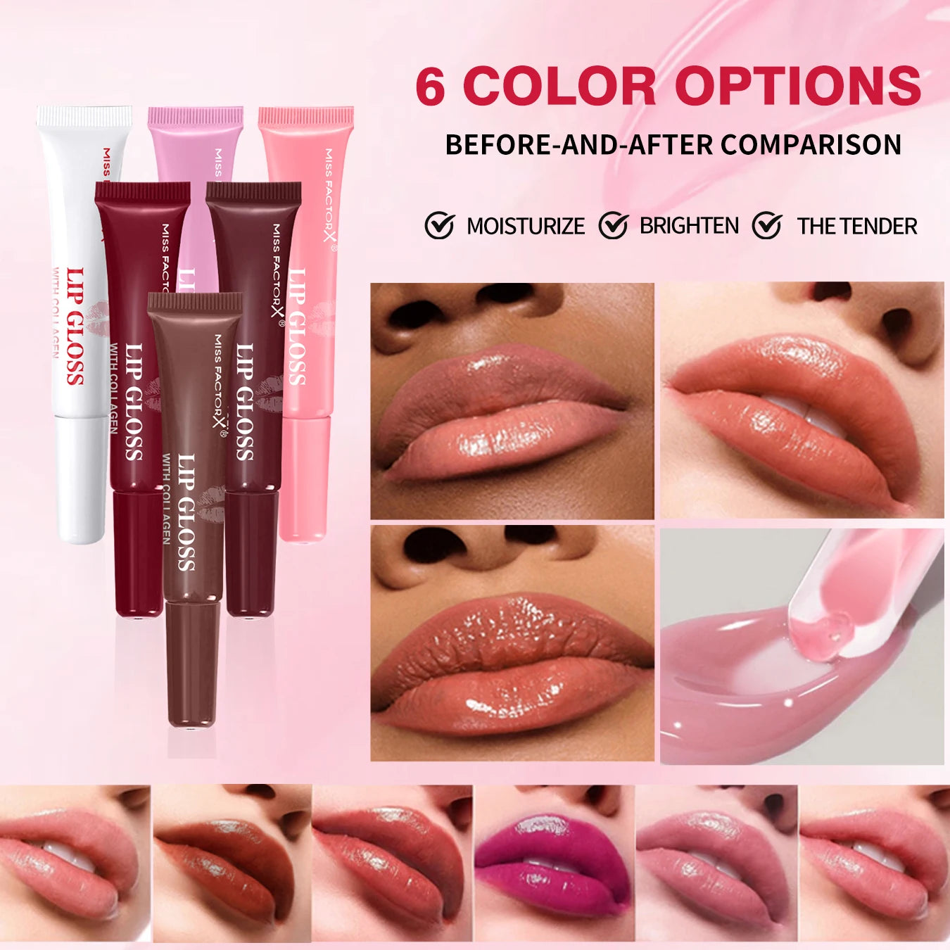 6pcs/box 6-color lip gloss set Unique gift set Long-lasting moisturizing Glossy lip color Valentine’s Day gift Thanksgiving gift Oasis Select