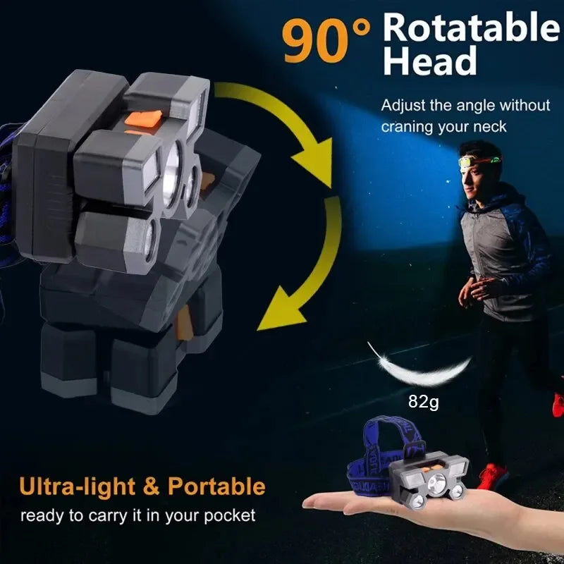 5LED Bright Headlamp Rechargeable Waterproof Adjustable 4Modes Lightweight for Outdoor Camping Running Hiking Oasis Select