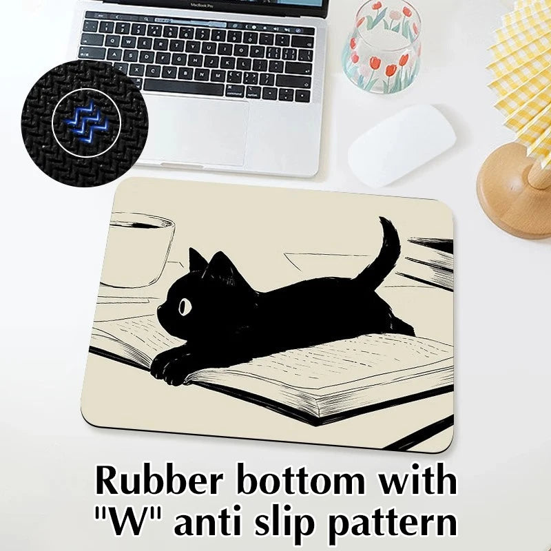 Black Cat Mousepad Small Office Computer Desk Mat Table Keyboard Big Mouse Pad Laptop Cushion Non-slip Deskpad Home Decor Oasis Select
