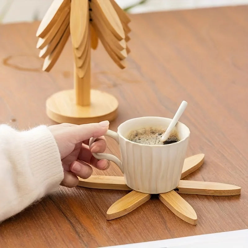 Bamboo heat-resistant mat, suitable for hot dishes and quartz pots, tripod set, 4 bamboo placemats, household use, cup coaster. Oasis Select