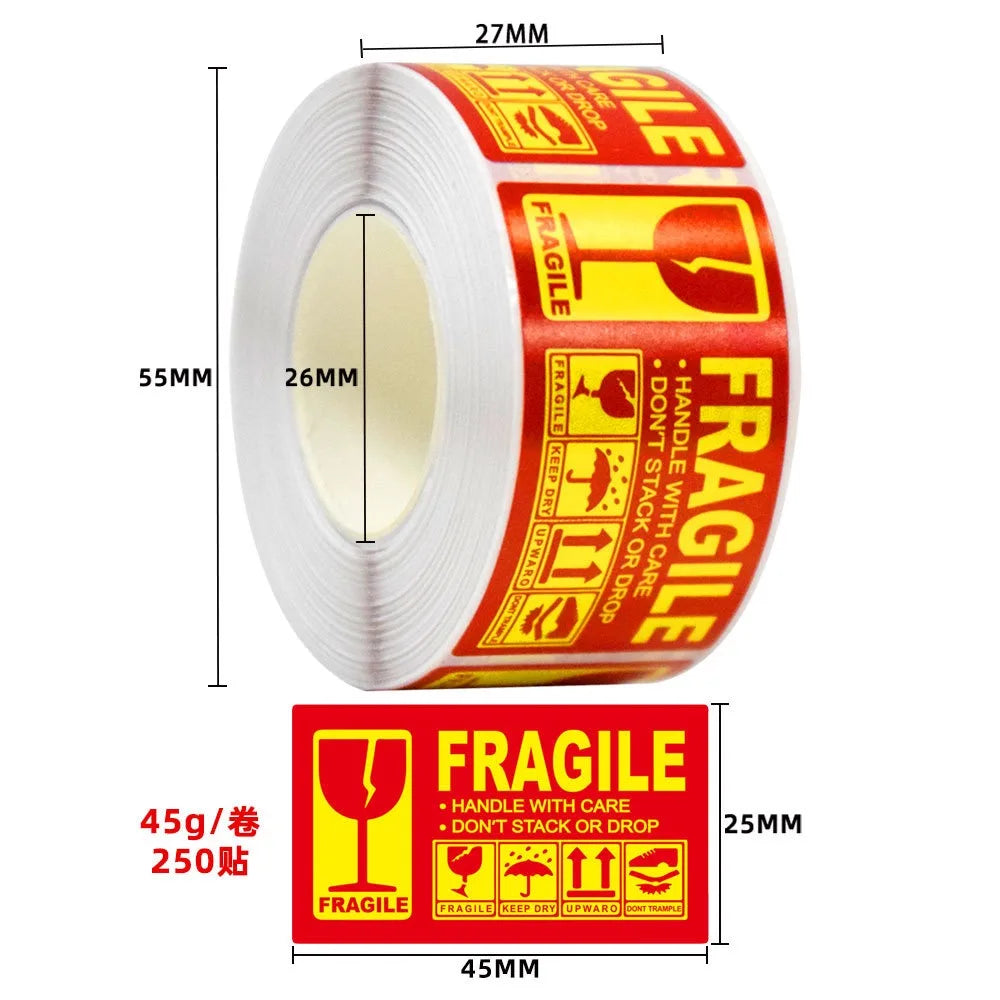 250pcs/roll,Fragile warning label, English copperplate sticker, anti-removal fragile warning label, red warning label Oasis Select A