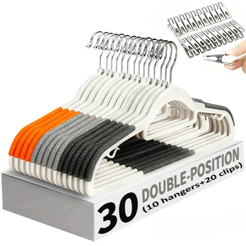 30pack (10 Velvet Hangers and 20 Clips), Heavy-duty Anti Slip Hanger for Wardrobe Organization,Various Color of Household Hanger Oasis Select