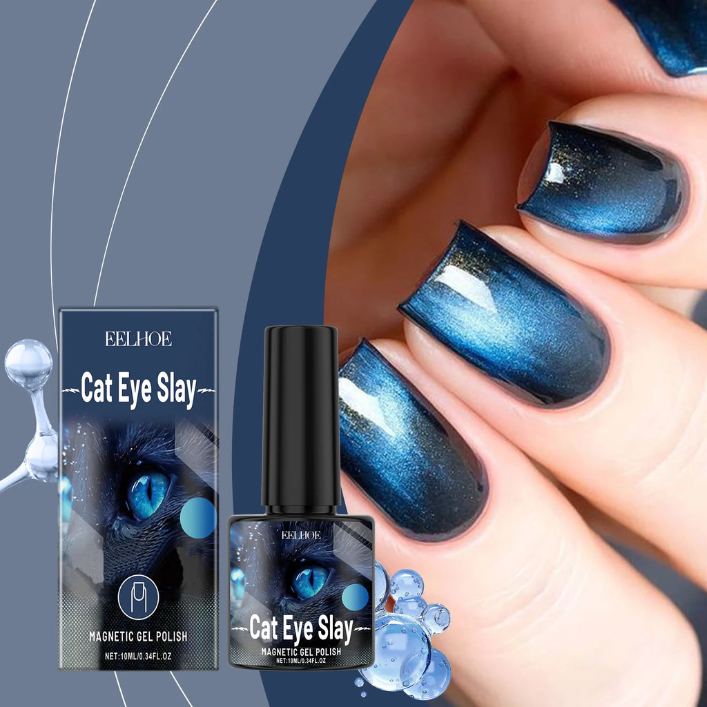 eelhoe Blue-Black Cat Eye Nail Polish – Water-Based Shimmer