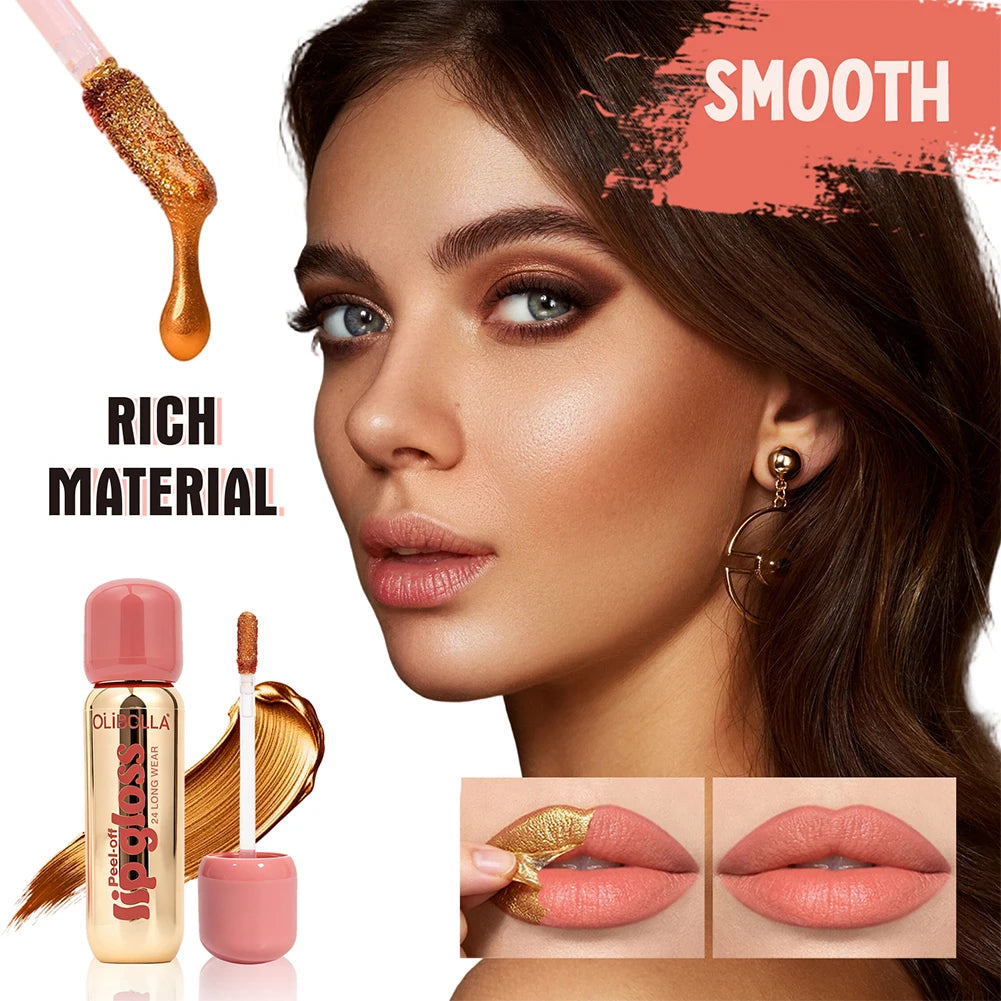 1Pc Gold Peel Off Lip Liner & Lip Gloss, Long Lasting Waterproof Lip Tattoo Stain Oasis Select