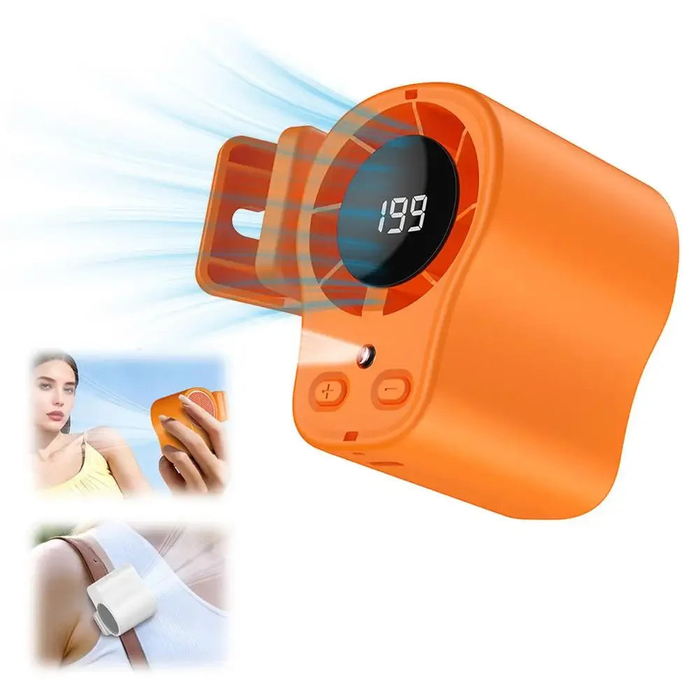 Clip on Semiconductor Cooling Car Fan USB Rechargeable Portable Desk Fan LED Display 360 Rotation Quiet Long Battery for Camping Oasis Select Orange