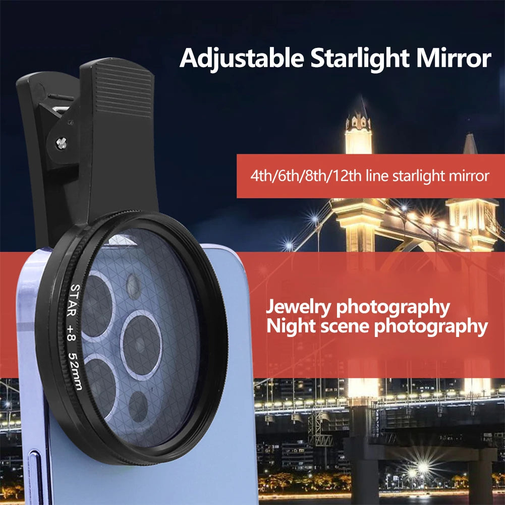 52mm Adjustable Star Filter Lens for Phone Night & Jewelry Shots