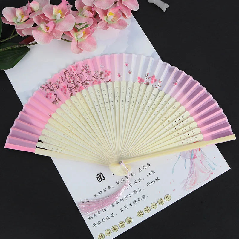 Folding Fan Hand Mini Silk Hollow Out Bamboo Products Arts and Crafts Women Japanese Dance Fan Portable Oasis Select 6
