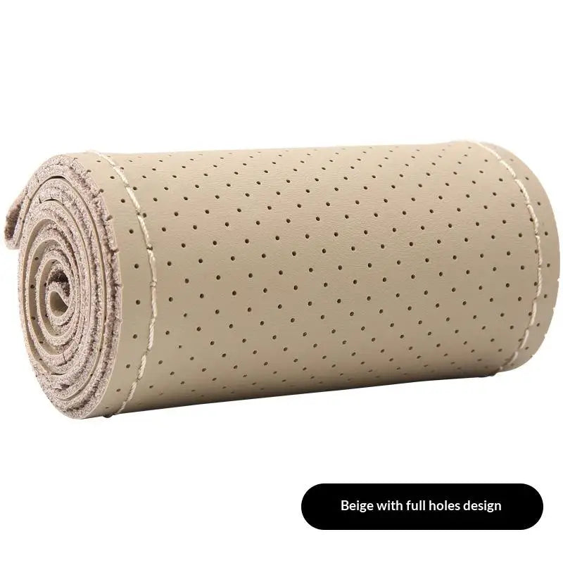 Hand Sewn Car Steering Wheel Protective Cover Leather Breathable Anti Slip Universal Suitable 38cm Elastic Band Texture Decor Oasis Select Beige