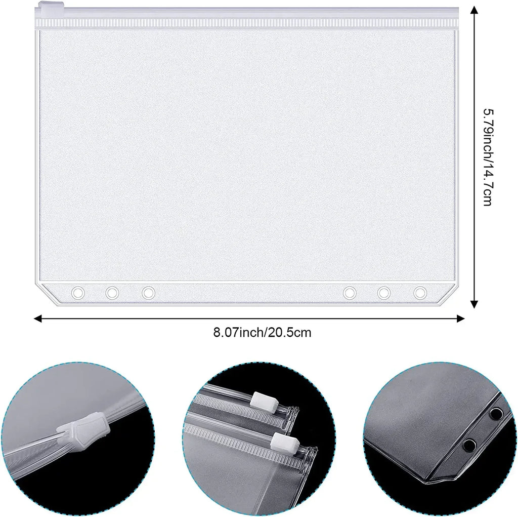 Binder Pockets A6 6-Hole Zipper Binder Pockets Waterproof PVC Cash Budget Envelopes Loose Leaf Bag For Binder Notebook Planner Oasis Select