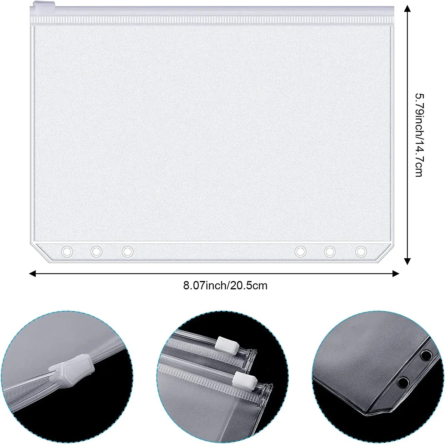 Binder Pockets A6 6-Hole Zipper Binder Pockets Waterproof PVC Cash Budget Envelopes Loose Leaf Bag For Binder Notebook Planner Oasis Select