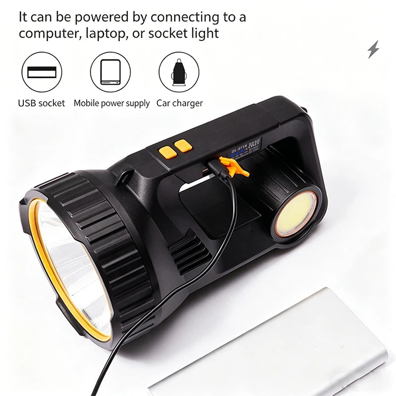 Rechargeable LED Handheld Spotlight Super Bright Searchlight with COB Side Light USB Power Bank Function Waterproof Flashlight Oasis Select