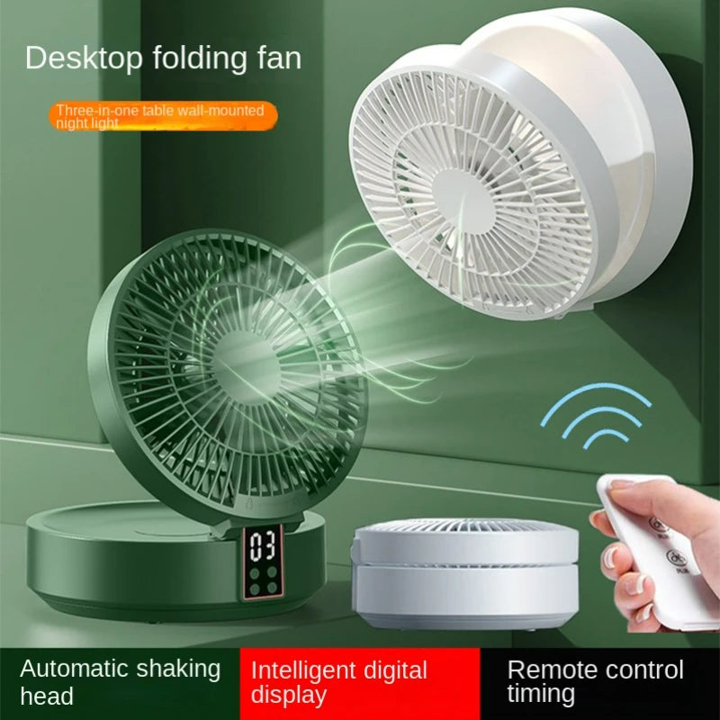2023 New Fan With Remote Control Portable Wall-hanging Rechargeable Usb Electric Folding Fan Nightlight Air Cooler Household Oasis Select