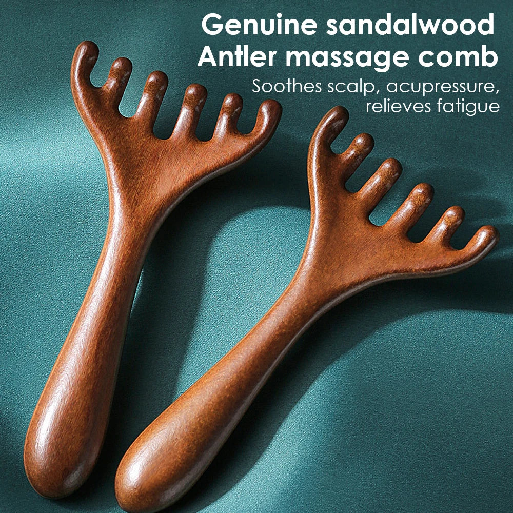 Sandalwood 6-Claw Head Massage Comb | Gua Sha Scalp Tool