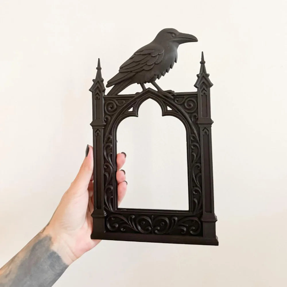 Black Gothic Crow Photo Frame Spooky Cathedral Style Decor Halloween Occult Aesthetic Picture Frame Occult Display Photo Frame Oasis Select