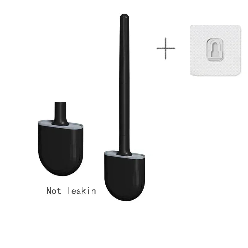Silicone Toilet Brush Cleaning Brush Flat Head Flexible Wall Mounted Black Toilet Bowl Cleaner Brush Holder Set for WC Bathroom Oasis Select black