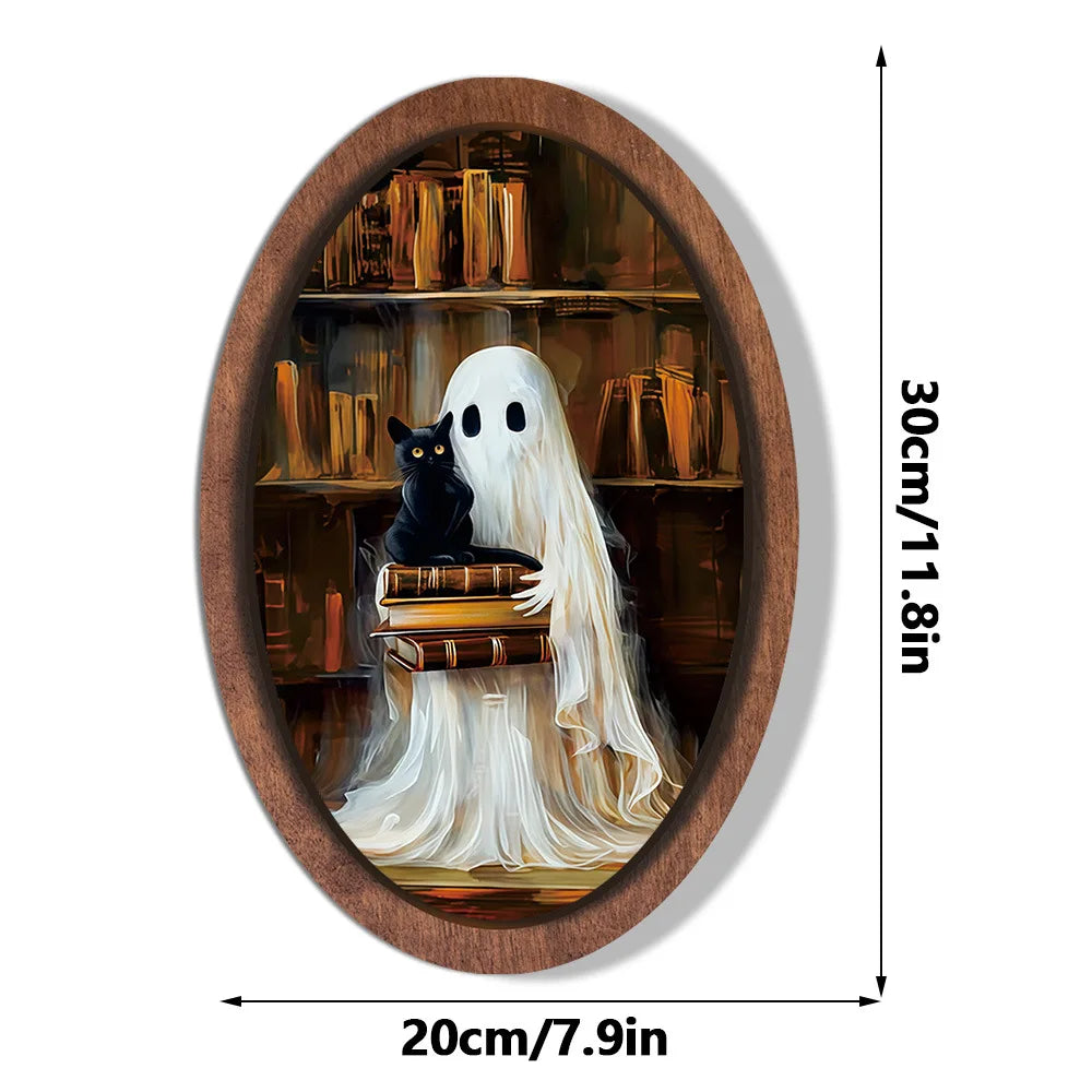 Halloween Ghost Wooden Photo Frame Painting Retro 3D Hanging Plaque Festival Decor Wall Sticker for Home Party Wall Decor Oasis Select MZ1156 Medium